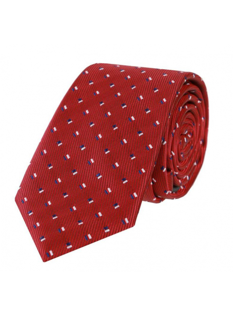 Červená slim kravata 6 cm, modro-biely vzor - All4Men.sk