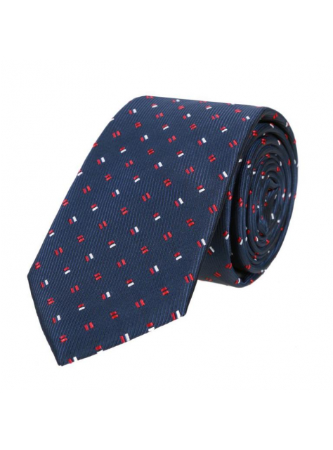 Modrá slim kravata 6 cm, vzor bielo-červený - All4Men.sk