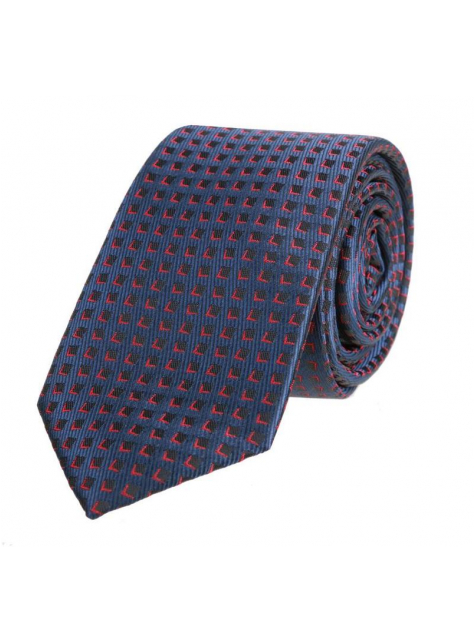 Modrá slim kravata 6 cm, vzor červeno-čierny - All4Men.sk