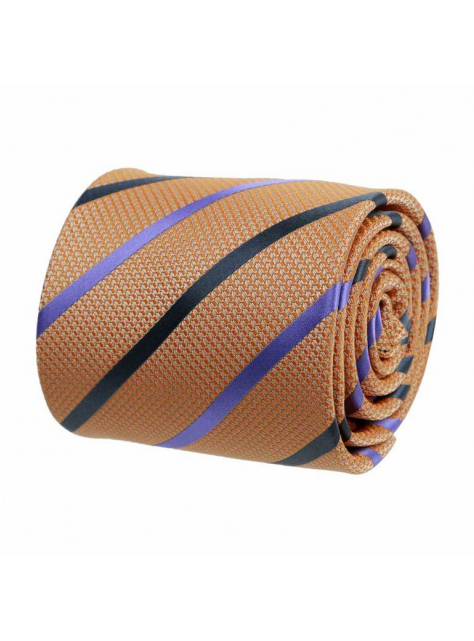 Oranžová prúžkovaná kravata ORSI - All4Men.sk