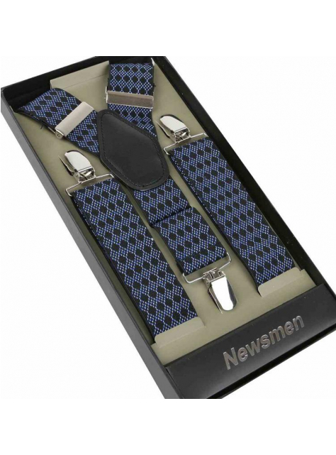 Pánske traky NEWSMEN čierne vzor modro-biely - All4Men.sk