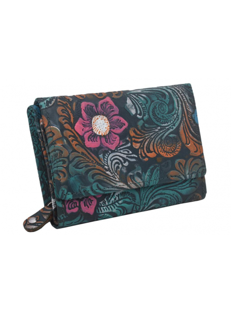 Dámska kvetinová ručne maľovaná peňaženka s RFID, zelená koža - All4Men.sk