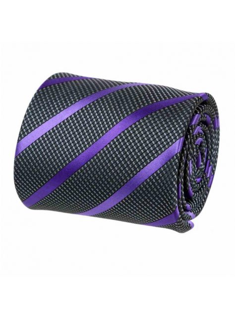 Čierna kravata s fialovými prúžkami - All4Men.sk