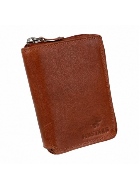 Kožená bezpečnostná peňaženka na zips MUSTANG, koňak - All4Men.sk