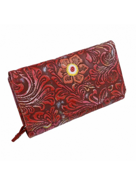 Ručne maľovaná peňaženka s reliéfom kvetov, stredná 15 kariet - All4Men.sk