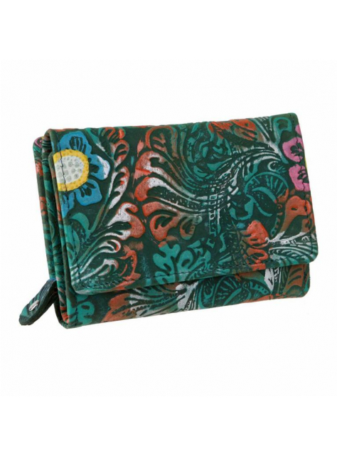 RFID Kvetinová ručne maľovaná peňaženka, zelená koža - All4Men.sk