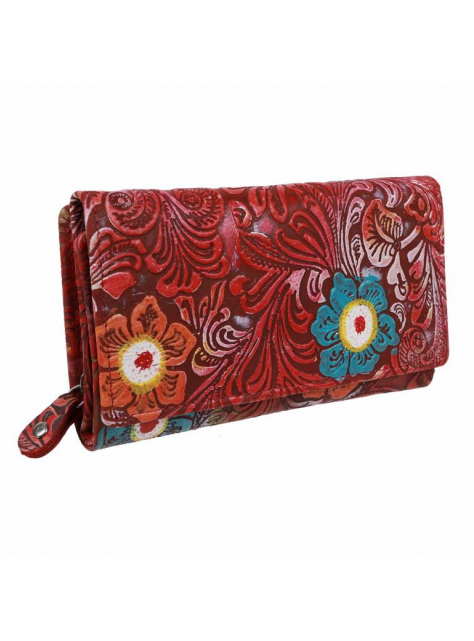 Ručne maľovaná peňaženka s reliéfom kvetín, stredná 15 kariet - All4Men.sk