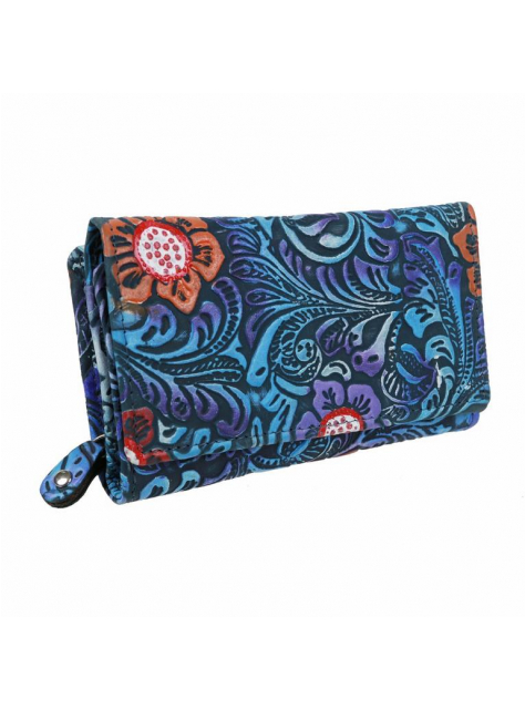 Kožená kvetinová peňaženka pre 15 kariet, stredná modrá  - All4Men.sk