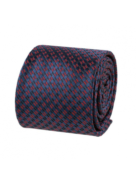 Tmavomodrá kravata ORSI s červeným vzorom 7 cm - All4Men.sk