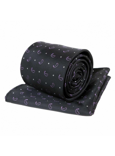 Kravatový set ORSi čierny s fialovým paisley vzorom - All4Men.sk