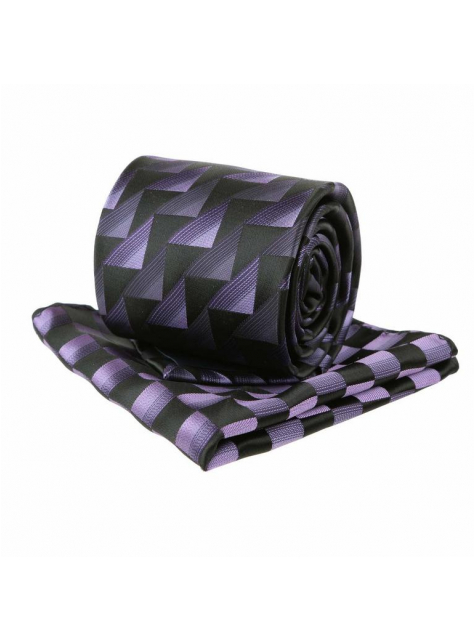 Kravatový set ORSI 8 cm fialovo-čierne trojuholníky - All4Men.sk