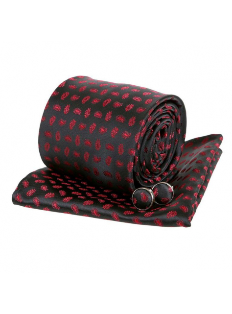 Kravatový set 3-dielny, paisley vzor čierno-červený - All4Men.sk