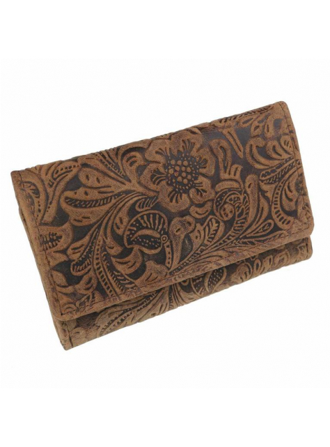 Hnedá peňaženka s reliéfom kvetov, stredná 15 kariet - All4Men.sk
