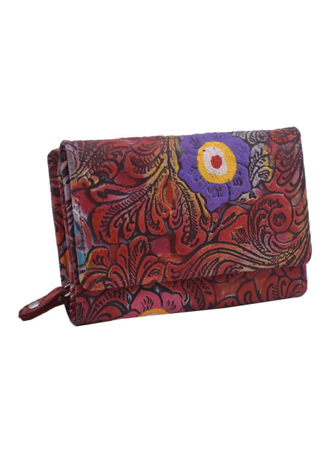 RFID Kvetinová ručne maľovaná peňaženka, červená koža - All4Men.sk
