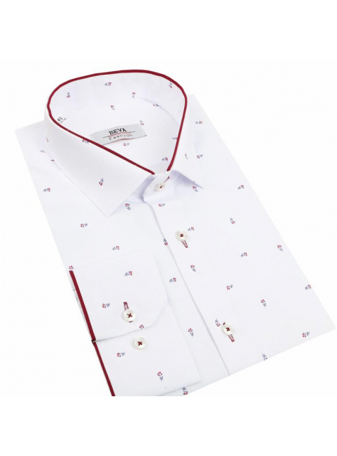 Pánska moderná biela košeľa s drobným vzorom BEVA Regular - All4Men.sk