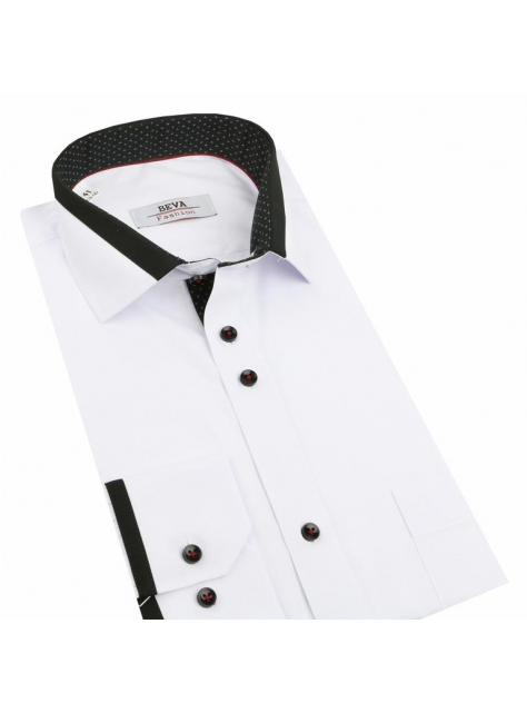 Biela košeľa s čiernym kontrastom BEVA Regular - All4Men.sk