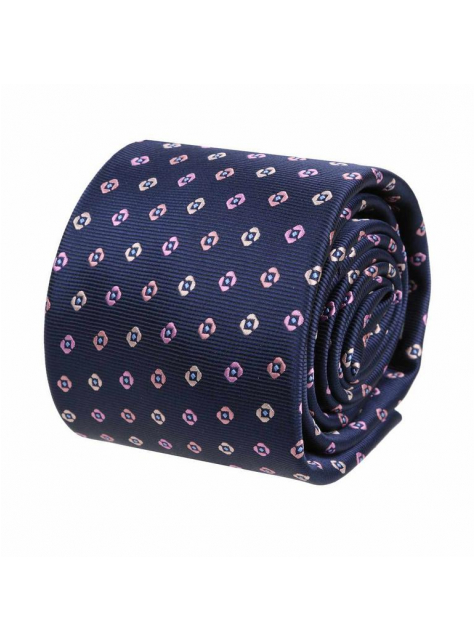 Modrá kravata s ružovým vzorom ORSI 7 cm - All4Men.sk