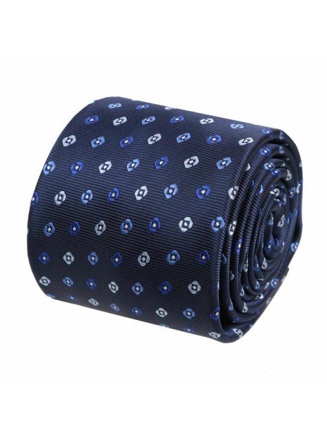 Tmavomodrá kravata s modrým vzorom ORSI 7 cm - All4Men.sk