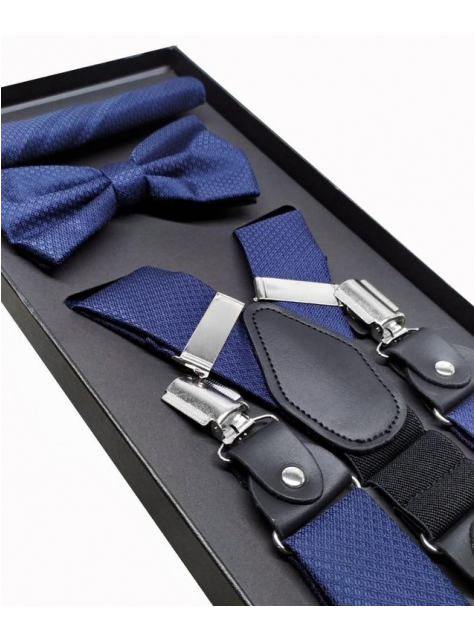 Tmavomodrý 3-dielny set - Traky, motýlik, vreckovka - All4Men.sk