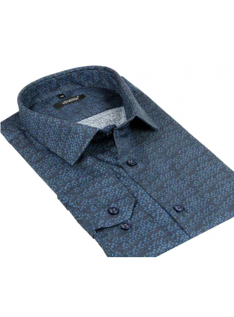 Trendová modrá košeľa SLIM VENERGI 80% bavlna - All4Men.sk