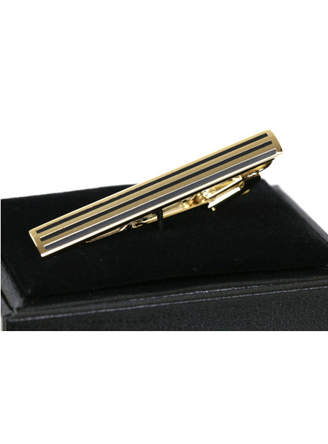 Kravatová spona ORSI 5 cm zlatá s čiernymi prúžkami - All4Men.sk