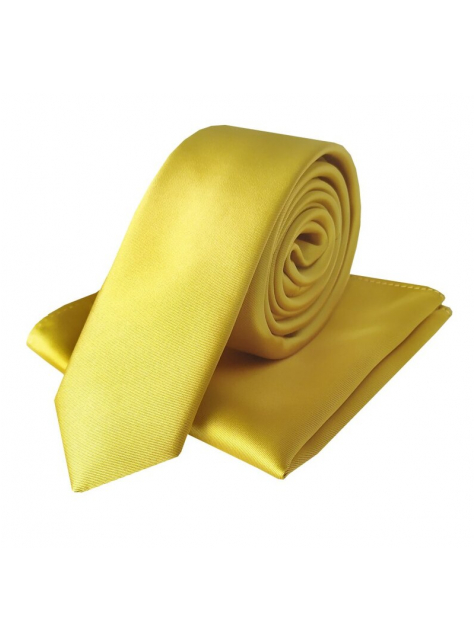 Žiarivo-žltá slim kravata 5 cm s vreckovkou - All4Men.sk