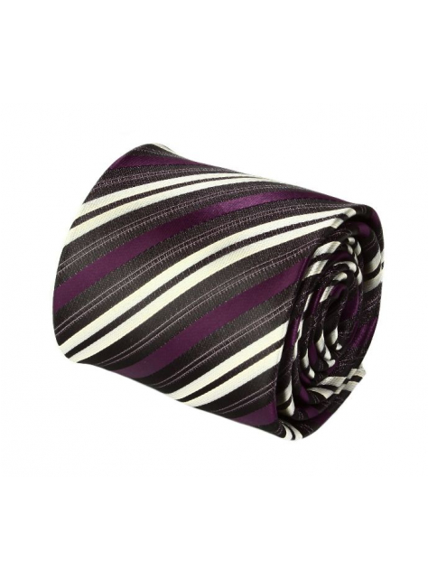 Čierna kravata s fialovými a smotanovými prúžkami - All4Men.sk