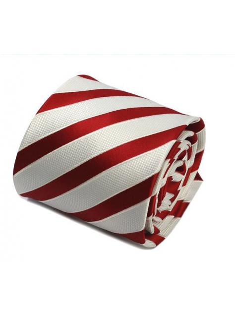 Biela kravata s červenými prúžkami 4000-69 - All4Men.sk