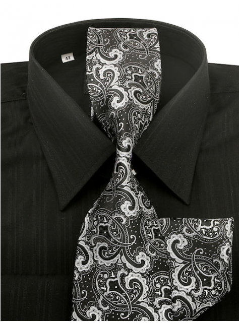 Čierna košeľa na manžetové gombíky KLEMON (slim) - All4Men.sk